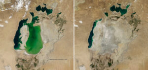 A satellite image showing the degradation of the red sea